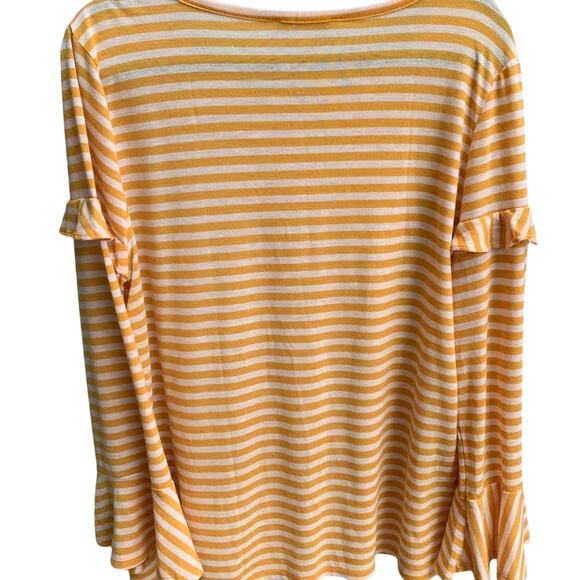 Loft Top Women's Size X-Large Gold White Ruffle Bell Sleeve Striped Vacation - Picture 2 of 6